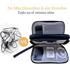 Organizador de Cables, Estuche Organizador Portatil de Viaje Impermeable Bolsa Accesorios Electrónicos para Cables, Cargador, Teléfono, USB, Tarjeta SD(Azul)