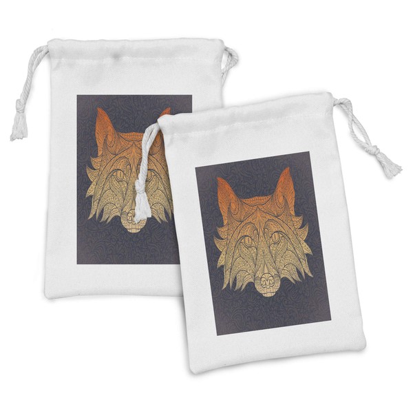 Lunarable Tribal Fabric Pouch Set of 2, Ornate Patterned Head