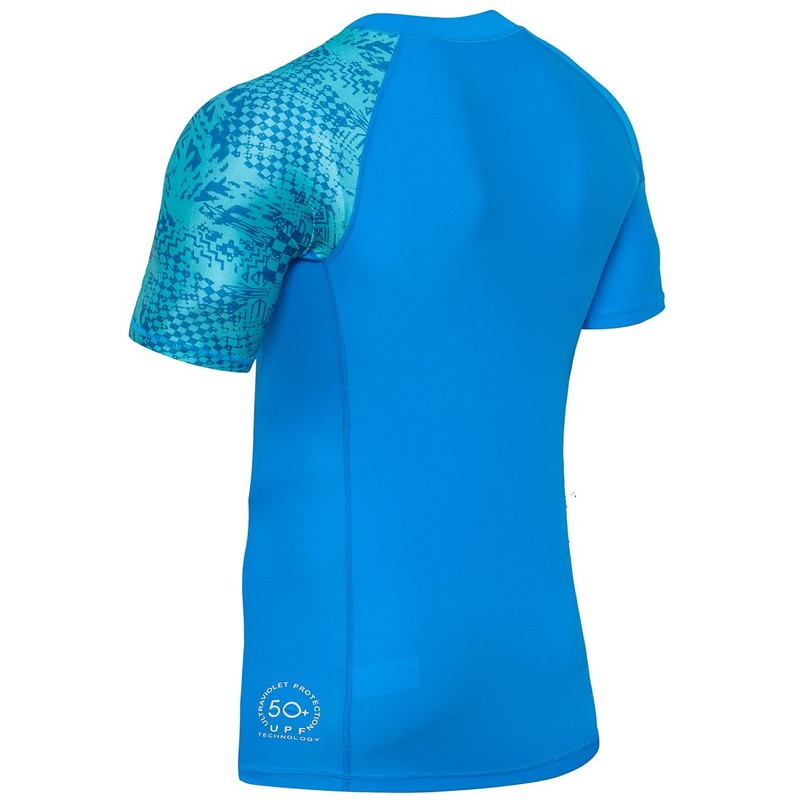HUGE SPORTS Men's Splice Sun Protection Rash Guard Short Sleeves(Blue