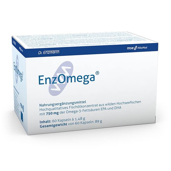 MSE Pharmaceuticals EnzOmega High Dose Unsaturated Omega 3 Fatty Acids of 750 mg EPA + DHA (60 Capsules Fish Oil) Elaborately Purified, Optimises Blood Pressure & Anti-Inflammatory - Dr Enzmann