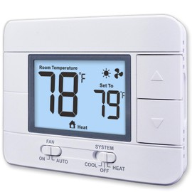 Aowel Non Programmable Thermostat for Home 1 Heat/ 1 Cool Single-Stage System, with Room Temperature Monitor (LCD White Backlit Screen)