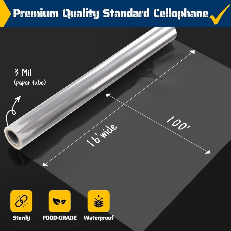 Vanhench Clear Cellophane Wrap, 32" x 50' Folded 3Mil Thick