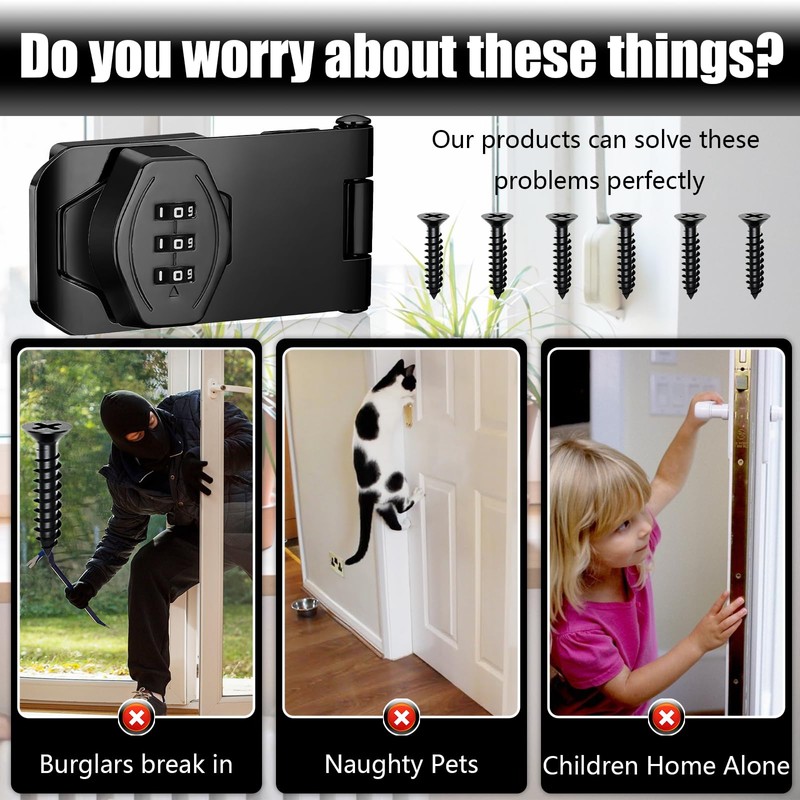 Keyless Hasp Latch Lock, 3-Digit Cabinet Combination Lock, Mechanical Password