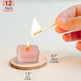 NJAO HOO Rose Scented Tealight Candles - 12 Pack Square Tea Candles Gradient Pink Clear Cup Fragrance Candle Aromatherapy Relaxing Mini Candles Small Candle Set Thanksgiving Decor