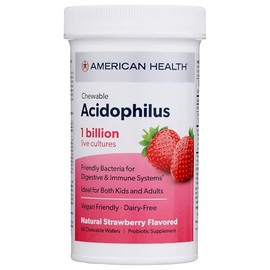 AMERICAN HEALTH Daily Chewable Tablet Acidophilus, 1 Billion Live Cultures, Beneficial Bacteria for The Digestive & Immune Systems, Strawberry, 60 Count