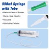 550 ml Syringe with Hose, Plastic Syringe with Cap, Large