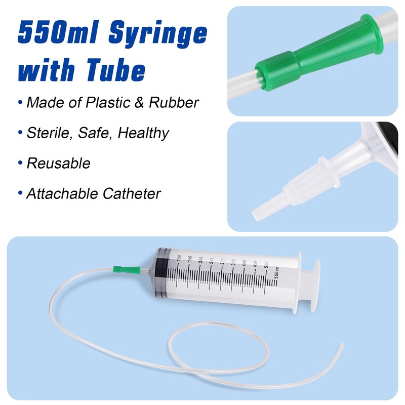 550 ml Syringe with Hose, Plastic Syringe with Cap, Large