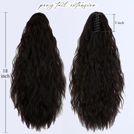 Yekartary Claw Clip Ponytail Extension for Women 18 Inch Long Wavy Multi Layered Hairpiece Fluffy Synthetic Hair Dark Brown