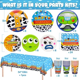 Toy Game Birthday Decorations Party Supplies, Toy Birthday Party Favors 97 Pcs Including Disposable Dinnerware Set Tablecloth Paper Plates Cups Napkin, Serves 24 Guest