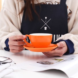 Coffeezone Double Espresso Coffee Cup and Saucer, Small Cappuccino and Speciality Coffee, New Bone China for Coffee Shop and Barista (Matte Orange, 5 oz)