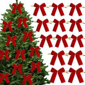 24pcs Velvet Bows for Christmas Tree, 8.5cm Small Twist Tie Bows for Gift Wrapping, Wreaths, Craft, Christmas Decorations (Red)