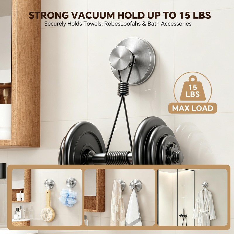 XCIXCI 4 Pack Suction Cup Hooks for Shower & Bathroom