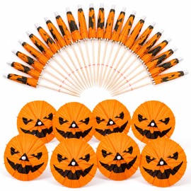120Pack Halloween Pumpkin Drink Cocktail Umbrellas Picks