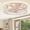 LEDIARY Caged Ceiling Fans with Lights, White Flush Mount Ceiling