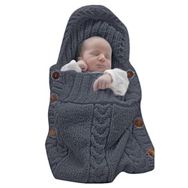 XMWEALTHY Newborn Baby Wrap Swaddle Blanket Knit Sleeping Bag Receiving Blankets Stroller Wrap for Baby(Black Grey) (0-6 Month) One Size