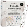 LEBENSKOMPASS® Metallic Dual Brush Pen Set with 12 Water-Based Colourful