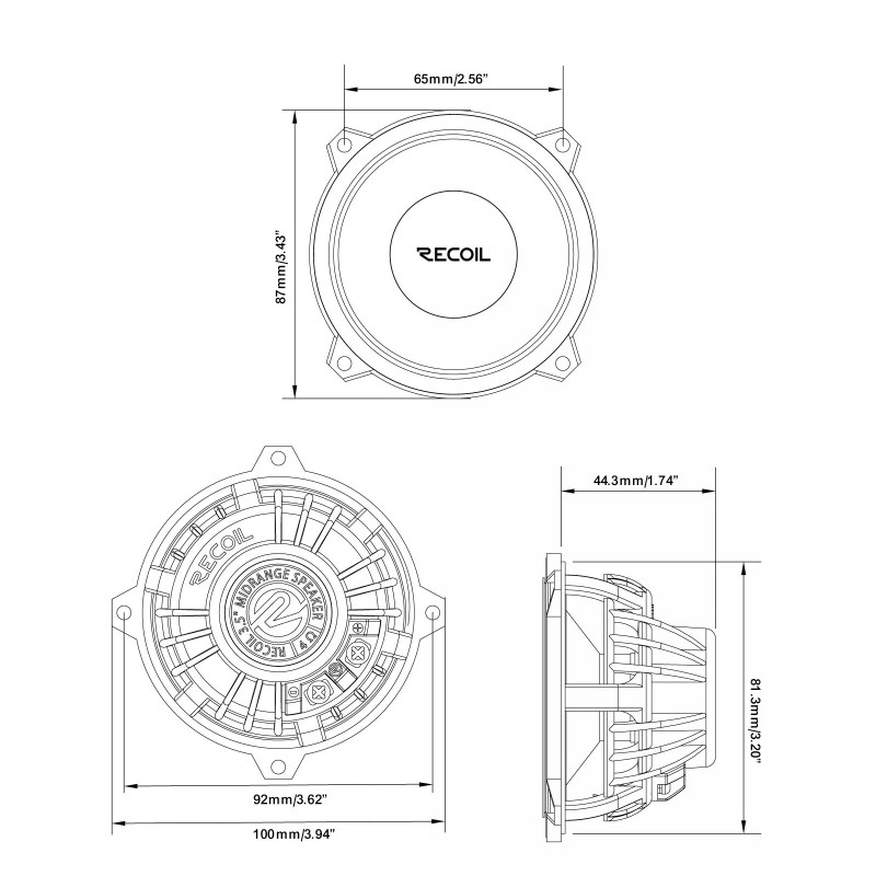 Speakers Recoil RMS35 Premium 3.5-inch (90mm) Component Midrange Speaker
