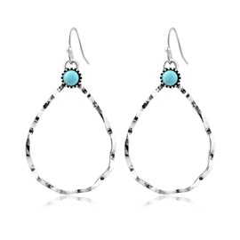 Aliyoham Silver Teardrop Earrings for Women - Handcrafted Boho Dangle Earrings with Turquoise Stone, Hypoallergenic Jewelry