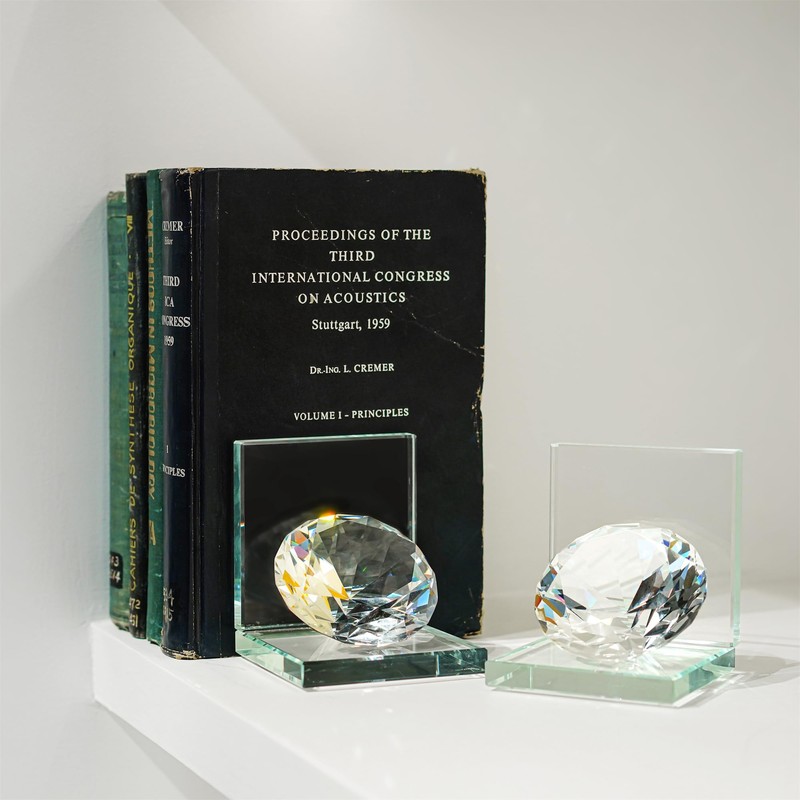 1 Pair Crystal Bookends with 80mm Clear Diamond, L Shaped