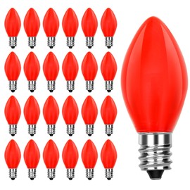 C7 LED Christmas Lights Replacement Bulbs, 25 Pack Red Night Light Bulb for Outdoor String Lights, Candle Lamps, Commercial Grade Holiday Bulbs, E12 Candelabra Base, 0.6 Watt