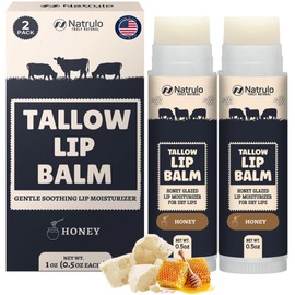 Beef Tallow Lip Balm – Natural Tallow Beeswax Chapstick – Hydrating Moisturizer Grass Fed Bison Tallow Balm Lip Care – Soothes Chapped Dry Lips, Sensitive Skin – Long Lasting Vitamin Rich USA-Made 2Pk