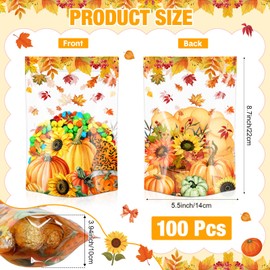 Capoda 100 Pcs Fall Gift Bags Resealable Clear Autumn Sealed Pouches Maple Leaf Treat Plastic Bags Pumpkin Favor Pouches for Autumn Holiday Fall Party Candy Small Gift Wrapping Supplies Decoration