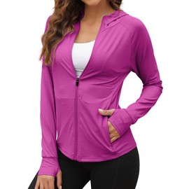 We1Fit Women's UPF 50+ Sun Protection Jacket Hoodie Sun Shirts Hiking Running Athletic Shirt Rose Red