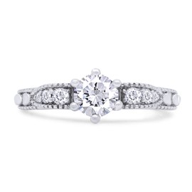 SAVEARTH DIAMONDS Vintage Style Ring, Center 5MM Round Cut Sparkling Cubic Zirconia Milgrain Solitaire Engagement Ring In 14k White Gold Over Sterling Silver Jewelry For Women Gifts For Her Size-6.5