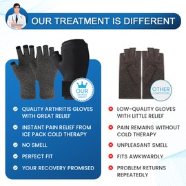 Arthritis Gloves and Ice Pack (2+1 Set) Fingerless Compression Gloves for Women and Men, Arthritis, Carpal Tunnel, Swelling (Medium)