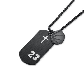 Basketball Number 23 Necklace Stainless Steel Sports Dog Tag Basketball Pendant Christians Philippians 4:13 Charm, I Can Do All Things Jewelry for Birthday Christmas (Basketball Number 23-Black)