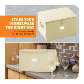storageLAB Wine Glass Storage Containers, Hard Shell Organizer for Stemware and Glassware Sets, Stackable Wine Glass Storage Box with Dividers for Kitchen and Moving Supplies - 1 Pack, Cream