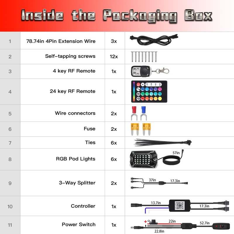 6 Pods Full Angle RGB LED Rock Lights for ATV