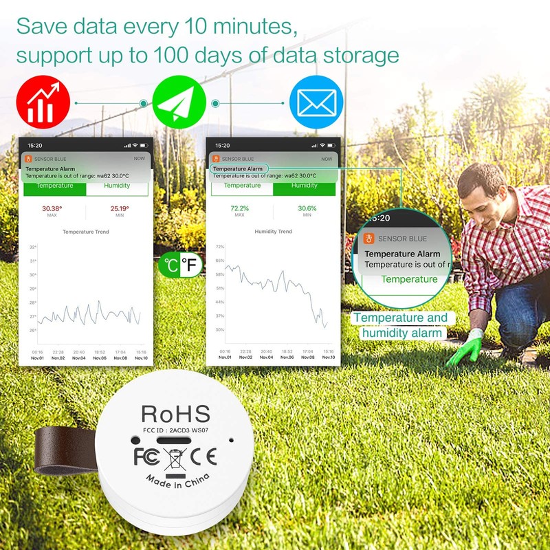 Wireless Thermometer Hygrometer, ORIA Mini Bluetooth 5.0 Humidity Temperature Sensor