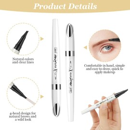 LOPHE Eyebrow Pen with 4 Fork Tip, Long-lasting Waterproof Eyebrow Pencil and 3D Microblading Eyebrow Pen Smudge Proof Brow Pen, Creates Natural Looking, Liquid Tattoo Eyebrow Pen with Fork Tip