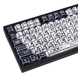 TIMSEKER 135-Key Manga Keycaps Set, Black and White Retro PBT Keycaps, Cherry Profile, Dye Sublimation Process, Custom Hand-Drawn Anime Design, Compatible with ANSI Layout Mechanical Keyboards
