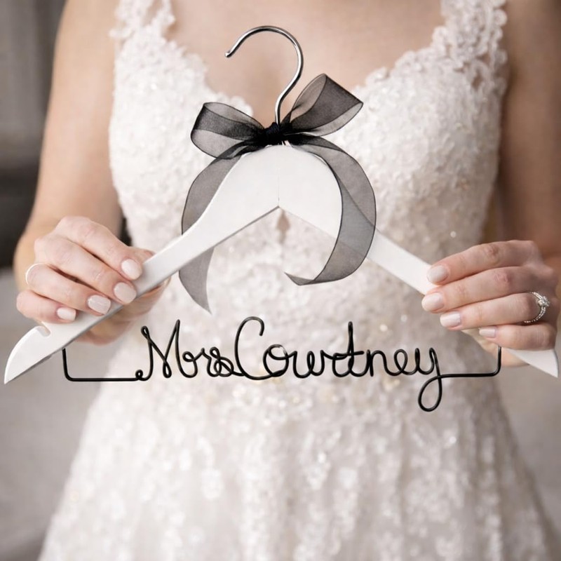 Custom Wedding Dress Hanger for Bride with Sheer Ribbon in