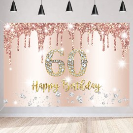 60th Birthday Decoration for Women, Glitter Rose Gold Fabric Sign Poster 60th Birthday Party Decoration, 60th Birthday Background Banner Woman