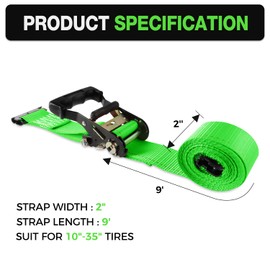 Autofonder Wheel Chock Tie Down Kit (4,500lb Break Strength) Heavy Duty Trailer Tire Straps System for ATV, UTV, Lawn Mower & More - Ratchet Tie Downs Accessories with E Track for Four Wheeler Green
