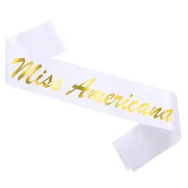 GDTO8820 Miss Americana Faja de satén blanco con letras doradas con purpurina, banda de satén blanco, princesa, belleza Queen, regreso a casa, ganador, alcalde,