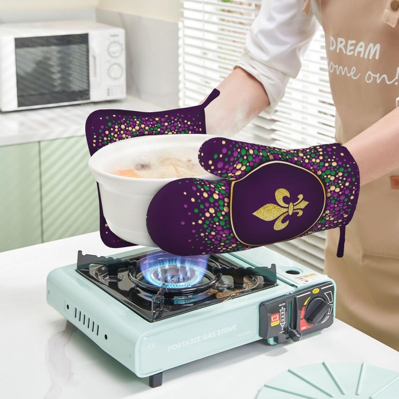 Mardi Gras Purple Golden Glitter Fleur De Lis Oven Mitts