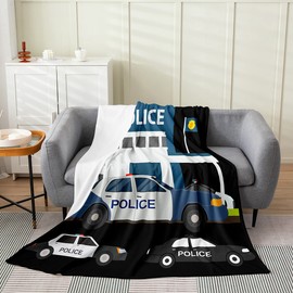 Erosebridal Police Car Blanket for Kids Boys Girls,Cartoon Car Throw Blanket Throw 50x60,Policeman Fleece Blanket for Sofa Bed Couch Decor Girls,Vehicles Fuzzy Blanket Lightweight Warm