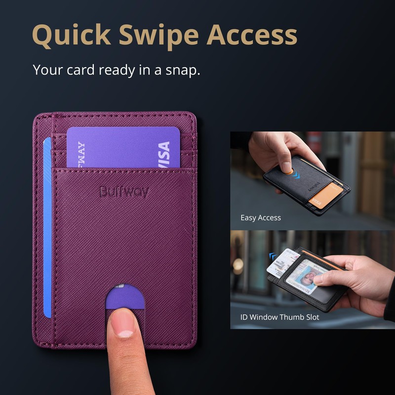 Buffway Slim Minimalist Front Pocket RFID Blocking Leather Wallets for