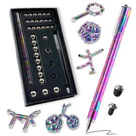 WLZP Magnetic Fidget Pen,Decompression Metal Ballpoint Pen,Fun Anxiety Relief Magnet Building Blocks,Creative Gift for Family Friend（Multicolour）