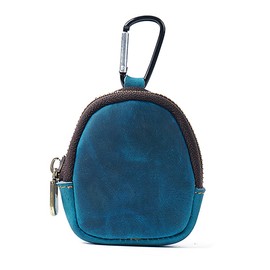 Whatna Ten Naren Thick Hand Cowhide Coin Purse, Coin Purse, 2-Way Mini Sacoche, Carabiner Pouch, Belt Loop, Mini Waist Bag, Genuine Leather, Includes Carabiner, Earphone Storage Case, Blue