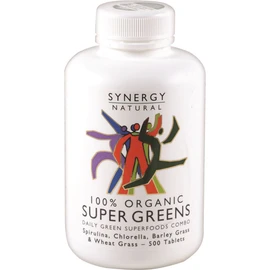Synergy Super Greens Organic (Spirulina, Chlorella, Barley Grass & Wheat Grass) 500 Tablets