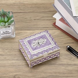 Hipiwe Vintage Metal Jewelry Box Trinket Storage Box Rectangle Treasure Chest Case Earring Ring Necklace Organizer Decorative Keepsake Box Birthday Gift for Women Girls(Small)