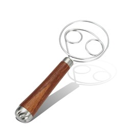 Dough Whisk, Bread Making Accessories Double Eyes Stainless Steel Danish Dough Whisk | Egg Beater with Wooden Handle | Bread Baking Supplies | Bread Making Tools Whisks for Cooking & Mixing Dough
