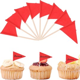 100Pcs Mini Solid Red Toothpick Flags, 3.15" Small Plain Triangle, Cupcake Toppers Sticks, Blank Flag Fruit Cheese Markers for Wedding Party Buffet Appetizers DIY Decoration
