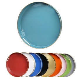 Leemxiiny Teal Blue Round Decorative Tray with Handles, 13" Elegant Coffee Table Serving Tray for Ottoman Living Room, Bathroom, Outdoors, Breakfast