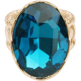 Rosemarie & Jubalee Women's Statement Oval Crystal Stretch Cocktail Ring (Gold Tone Peacock Blue)